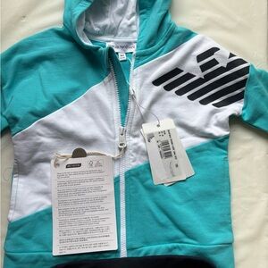 Emporio Armani Kids Teal and White Hoodie & matching pants track suit
